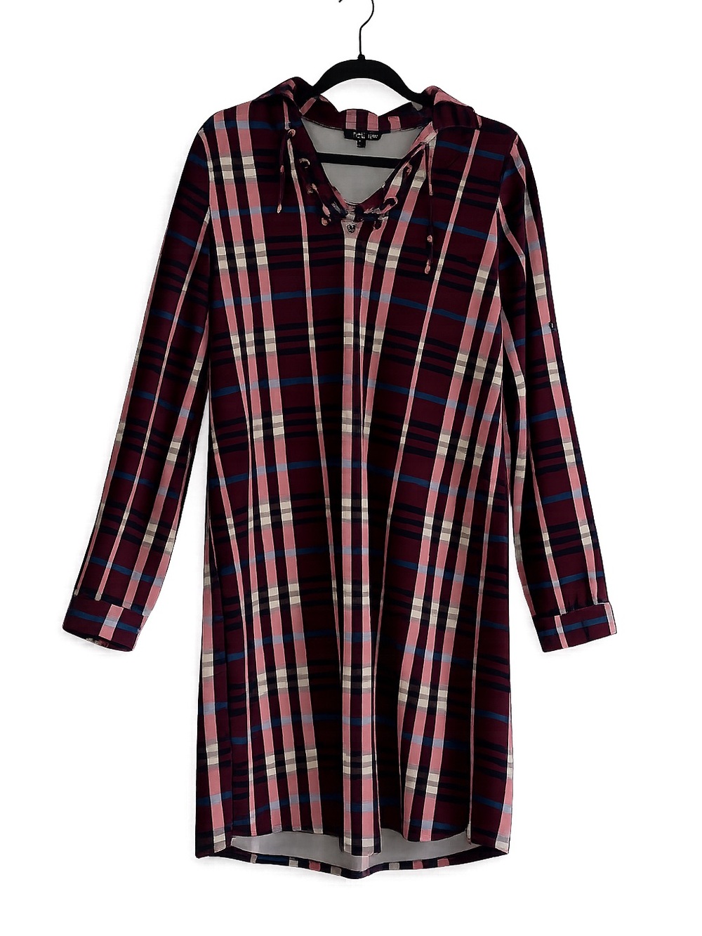 Cirana Plaid Shirt Mini Dress in Maroon Size Small New